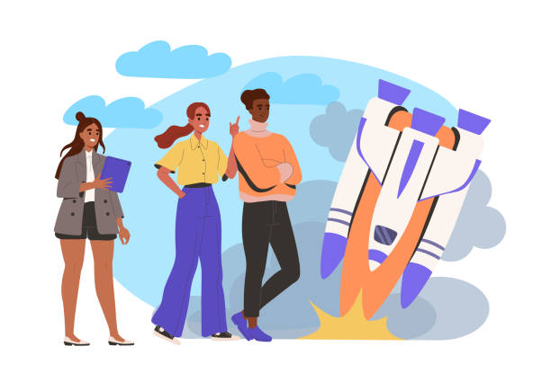 istock Problems with start up. Man and woman near fallen missile. Failed entrepreneurs with bad idea. Partners with business obstacles. Cartoon flat vector illustration 2157584840