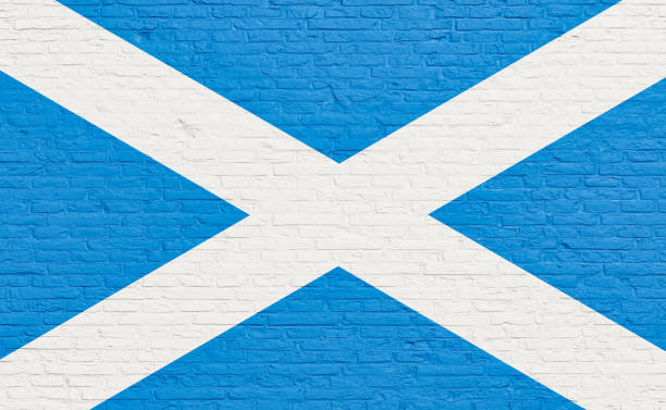 istock Scotland flag colors painted on a brick wall. 2157586128
