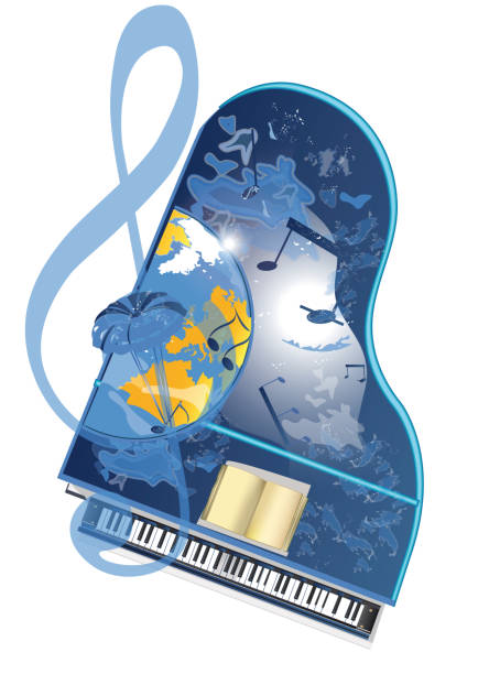 istock Abstract space musical design with a treble clef and Planet Earth in  Space. 2157591228