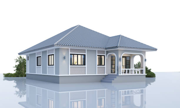 istock Architecture 3d rendering illustration of contemporary house on white background 2157592762