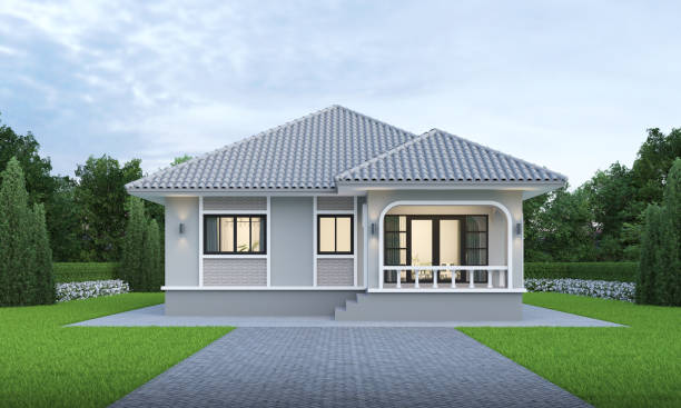 istock contemporary house exterior day light with lawn grass.3d rendering 2157592763