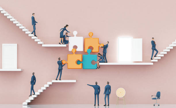 istock Successful business people work together with puzzles, business concept illustration representing achievement, growth and successful career journey. 3D rendering 2157597651