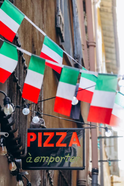 The top down view of an Italian meal.
