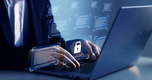 istock Documents confidentiality,cyber security protection concept. Protecting herself from cyber attacks. Software for security, searching and managing corporate document and employee information. 2157600305