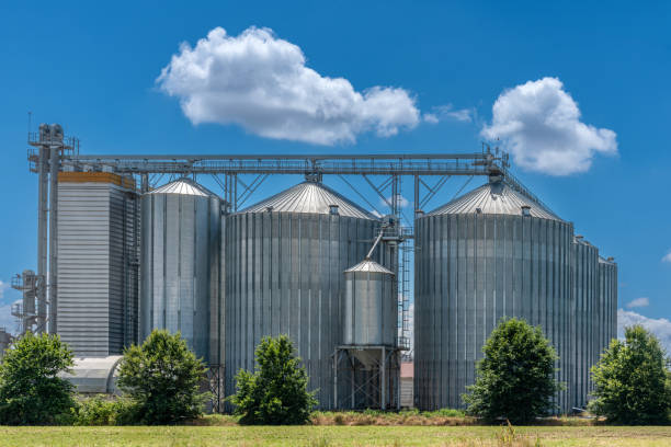 istock Steel silos for grain storage seen under a beautiful blue sky 2157600419