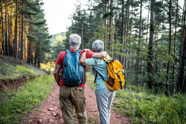 istock Senior couple on a hiking route 2157602135