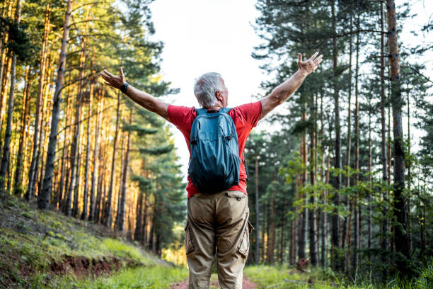 istock Happy senior man on hiking 2157602159