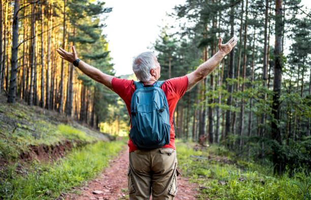 istock Happy senior man on hiking 2157602259