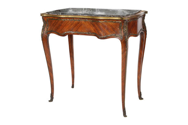 istock Mahogany Bedside Table with Wood Carving - Isolated on White Background 2157602283