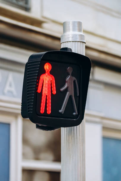 istock Red signal at a pedestrian traffic light 2157603211