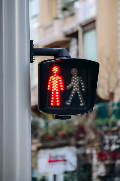 istock Red signal at a pedestrian traffic light 2157603244