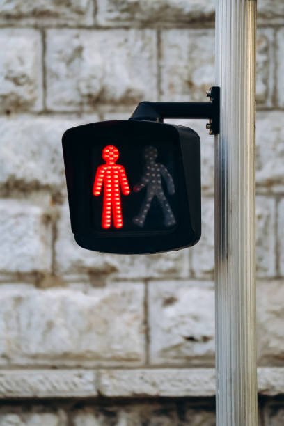istock Red signal at a pedestrian traffic light 2157603257