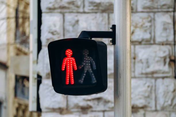 istock Red signal at a pedestrian traffic light 2157603267