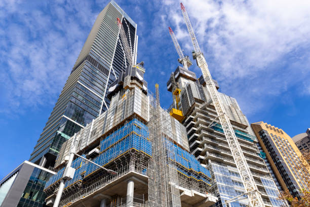 istock Construction of skyscrapers in the city, background with copy space 2157607800