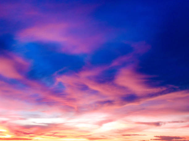Sky with clouds of different colors at dusk, landscape