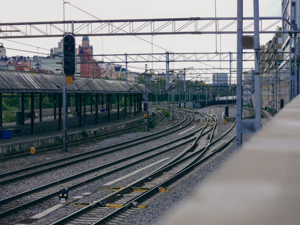 istock High angle view of a railway station 2157609968