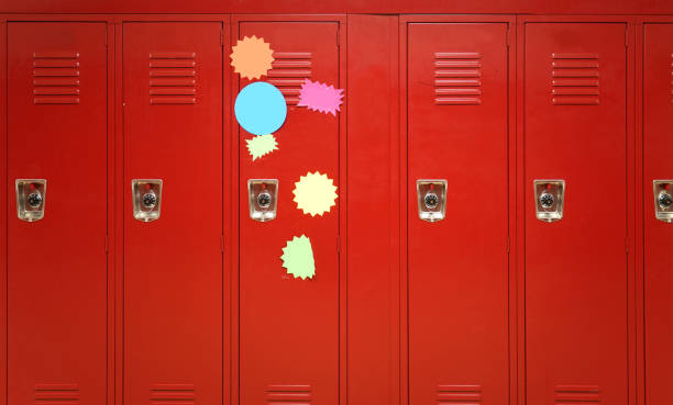 Close-up of old rusty lockers with flaking paint