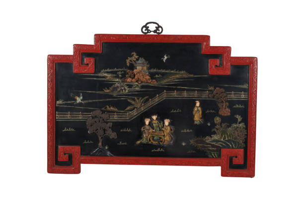 istock SEMI PRECIOUS STONES INLAID LACQUER TABLE SCREEN on white backgrounds 2157622601