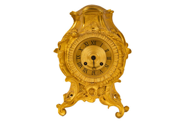 istock Antique European Bronze Silverplate Clock isolated on white backgrounds 2157622841