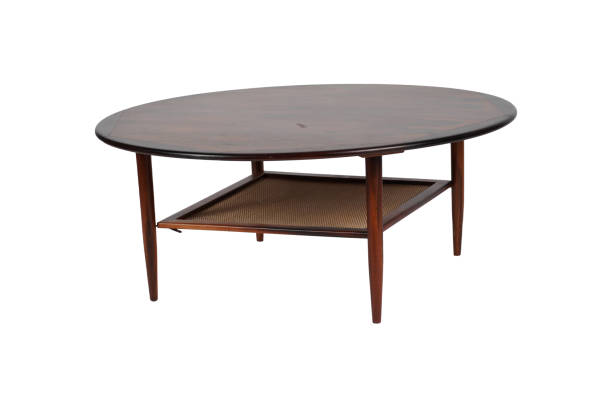 istock one round midcentury brown coffee table on white background 2157632975