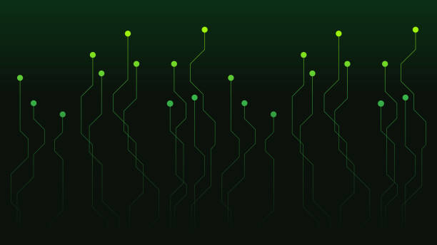 Abstract green high-tech background with circuit board design element Abstract green high-tech background with circuit board design element forming connection from bottom to the top black background hd stock illustrations