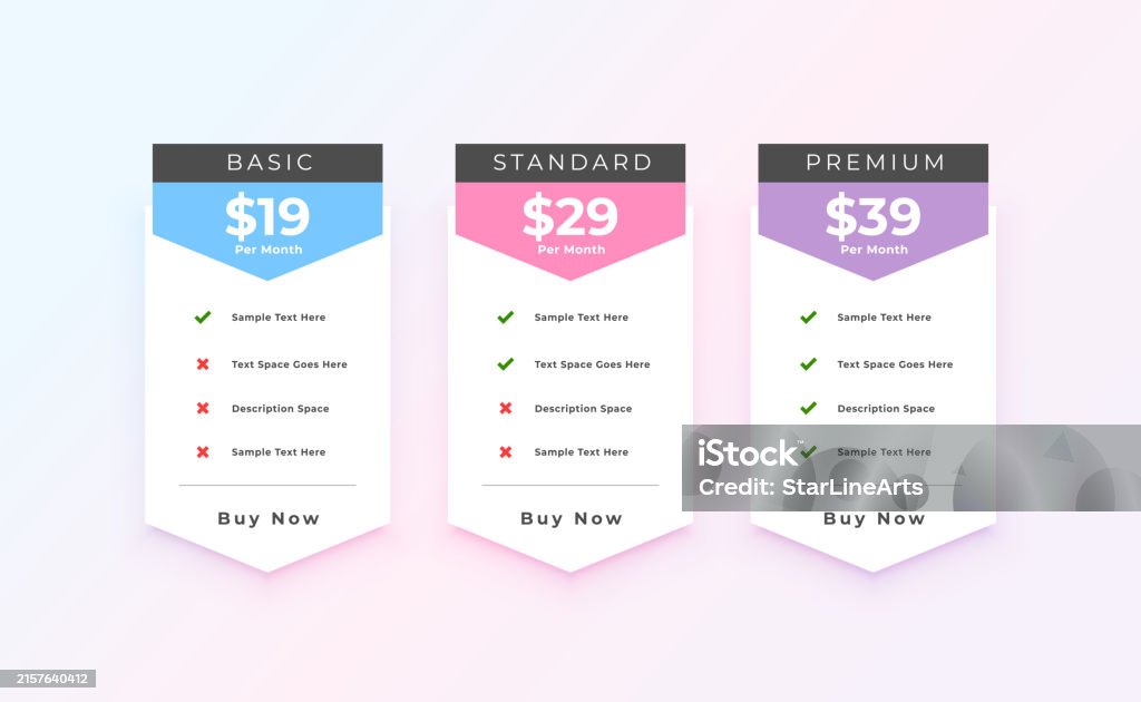 Ui Options Chart Three Option Pricing Table Template For Ui Ux App Stock Illustration ...