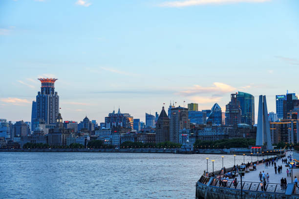 The Huangpu River and the Bund at dusk