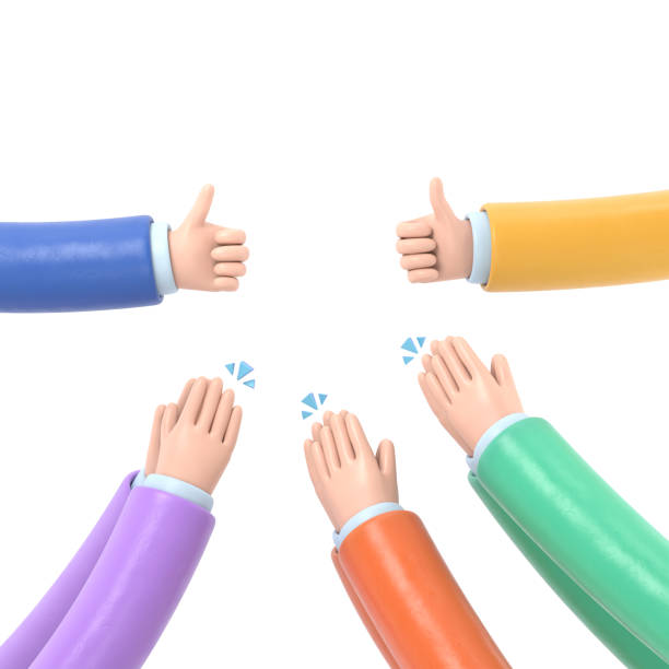 istock Set of people hands clapping, giving likes. Applause, ovation, celebrating, rapture. Flat doodle illustration in cute cartoon style.3D rendering on white background. 2157646551