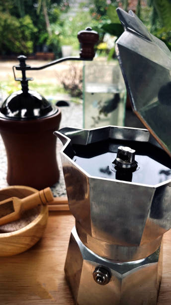 istock Coffee Outdoor, Coffee Grinder, Coffee Bean, Grinder on Table, Copy space 2157648328