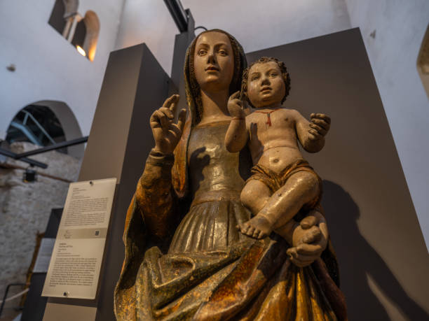 Amalfi, Italy - May 21, 2024: Madonna and Child in the Basilica of the Crucifix. Made by Giude Tedeschi in 1490.
