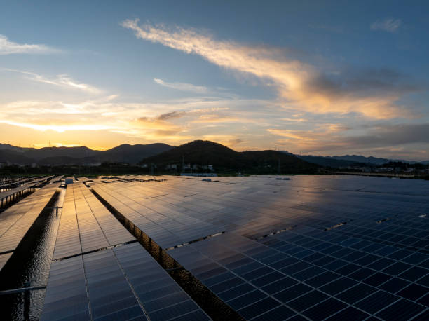 istock Solar power plant on a fish farm in the evening 2157653410