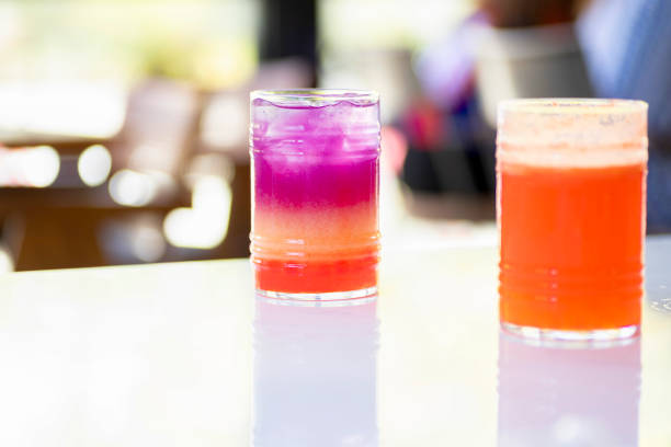 The refreshing drink in the summer heat is on the table at the bubble tea cafe.