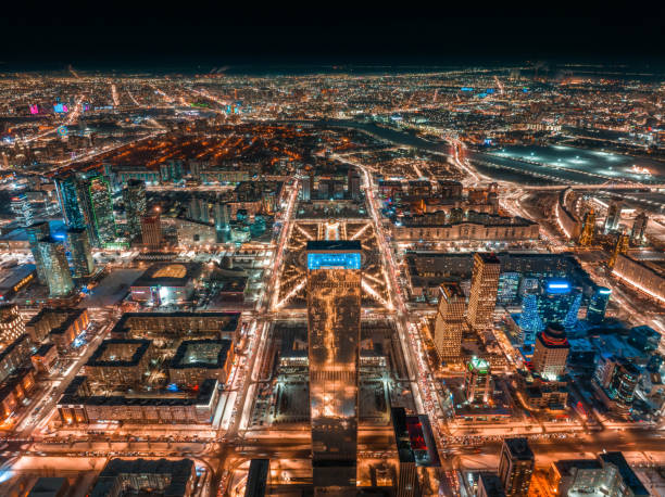 istock Astana and Baiterek monument Aerial View at Night 2157660231