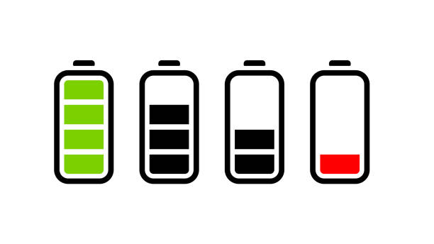 Battery charging icon set Mutliple battery level vector icons phone charging station icon stock illustrations