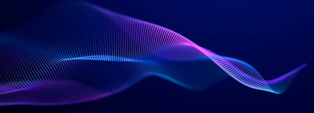 istock Particle stream. Purple background with many glowing particles. Information technology background. 3d rendering. 2157666226