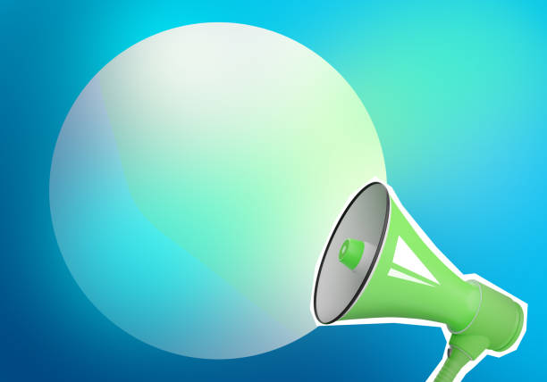 Loudspeaker on turquoise background. Three-dimensional loudspeaker. Promotion poster design. Advertising banner with megaphone. Place for inscription. Advertising design in magazine style. 3d image