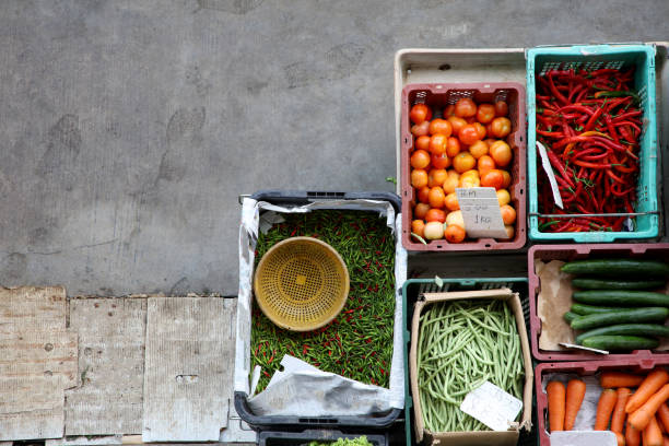 Palangka Raya City, Central Kalimantan Province, Indonesia - May 2, 2024 - Vegetable and spice trade in traditional markets in Palangka Raya City, Central Kalimantan Province, Indonesia.