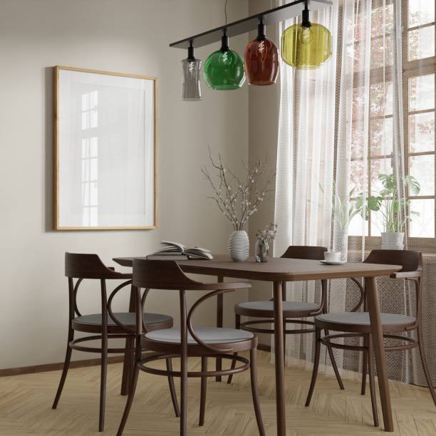 istock Frame interior, mockup frame, poster wood in empty one frame picture interior in dining room in illustration 3d rendering 2157670806