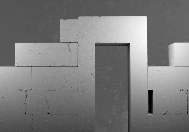 istock Wall with cracks. White wall of concrete blocks. Modern white brick wall texture for background. High resolution white brick room. 3D image 2157671525