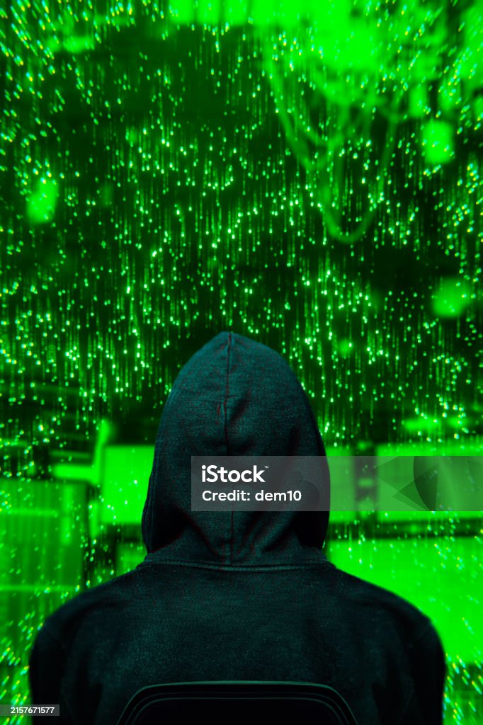 Computer Hacker With Matrix Code Stock Photo - Download Image Now ...