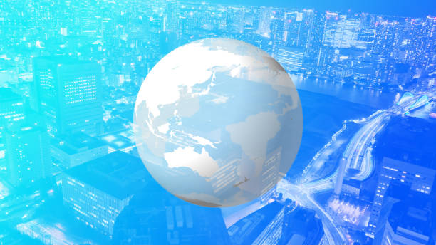 A close up of a colorful globe rotated to show North America. The land masses of the globe graduate in color between green and blue against a golden brow background.  Ample copy space exists on left side of image. 