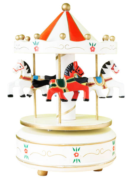 istock Classic horse carousel, fair and amusement park. Toy object isolated on white background. 2157676454