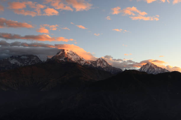 Annapurna mountain range in Nepal during morning dawn