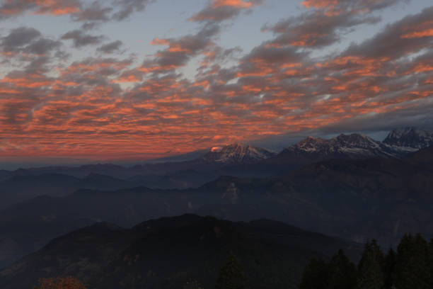 Annapurna mountain range in Nepal during morning dawn