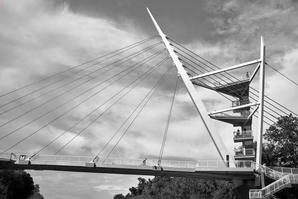 istock Viewing platforms on the cable-stayed bridge over the Warta River in Owinska 2157682679