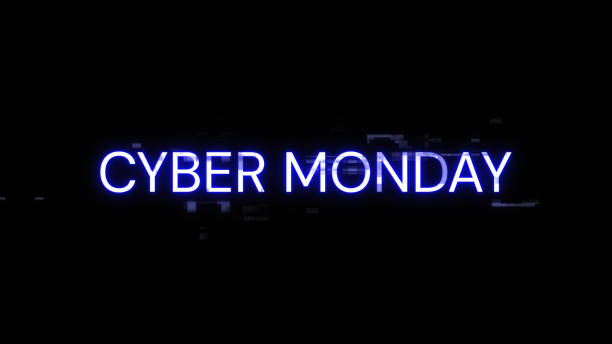 istock 3D rendering cyber monday text with screen effects of technological glitches 2157687074