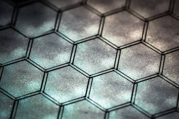 Small pentagons, parts laser cut in metal, close up