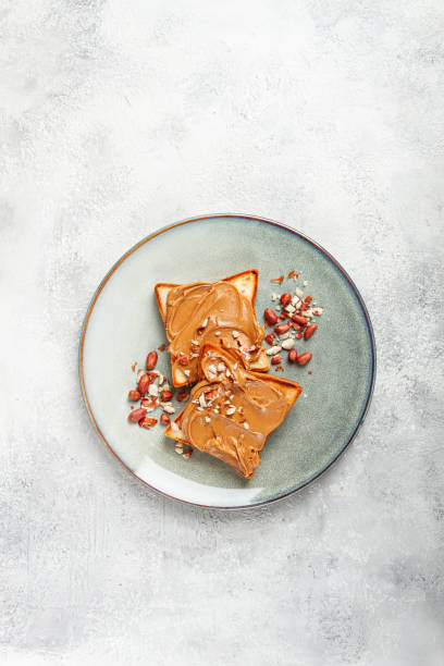 peanut butter toast, top view, breakfast, no people,