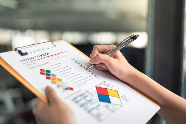 istock Checking on chemical hazardous material checklist. 2157700369
