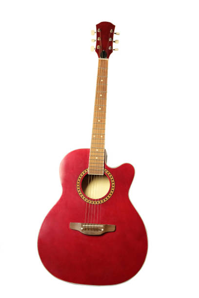 istock Beautiful red wooden guitar isolated on white background 2157704022